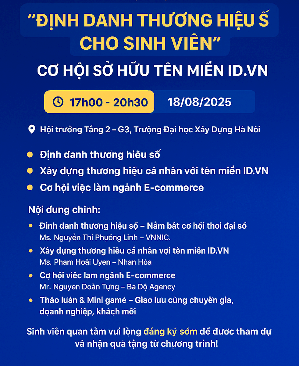 🎯 EVENT “DIGITAL BRAND IDENTIFICATION FOR STUDENTS” – OPPORTUNITY TO OWN AN ID.VN DOMAIN NAME 🎯